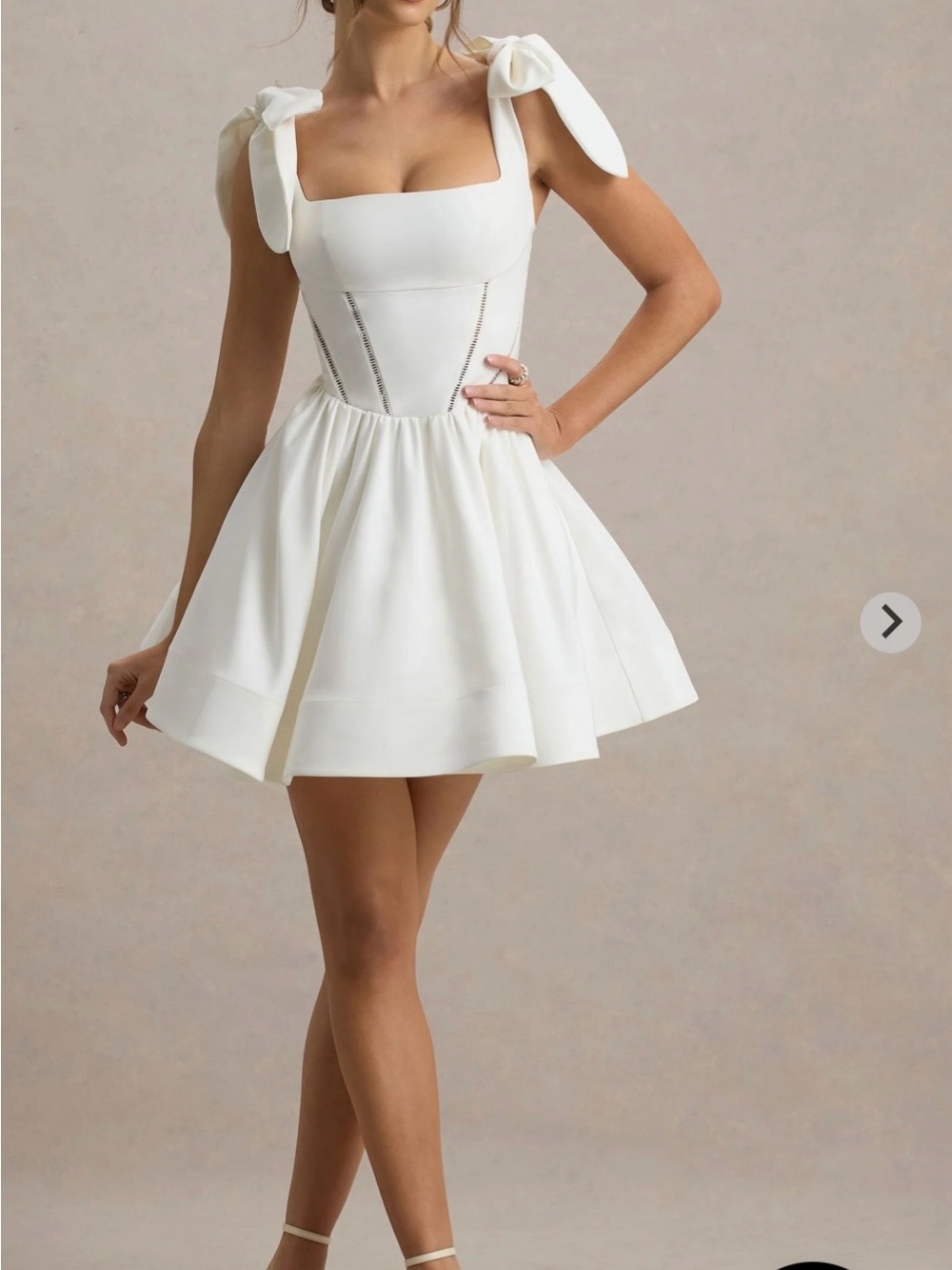 Club L London - White Skater Mini Dress With Bow Straps
